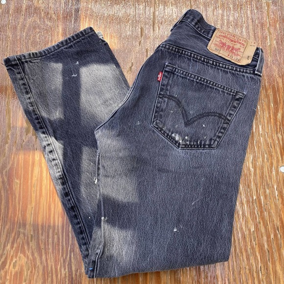 34x34 Levi's 501 Paint splash Denim Jeans Black Y2K
